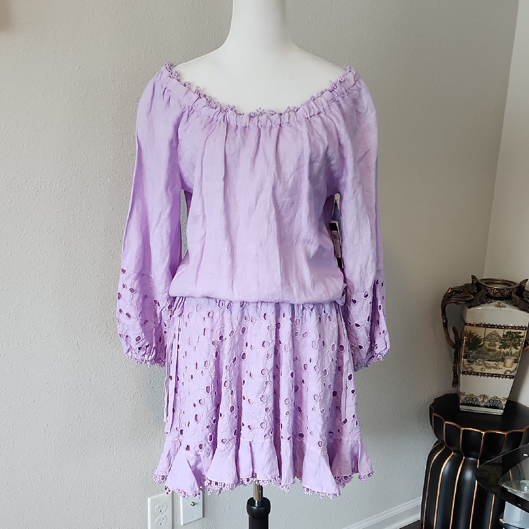 Guess Nwt Malia Off Shoulder Violet Linen Dress
